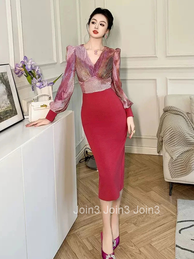 Spring Fashion Lady Work Style Formal Occasion Pencil Dress Women Clothing Elegant Office V-Neck High Waist Slim Midi Vestidos