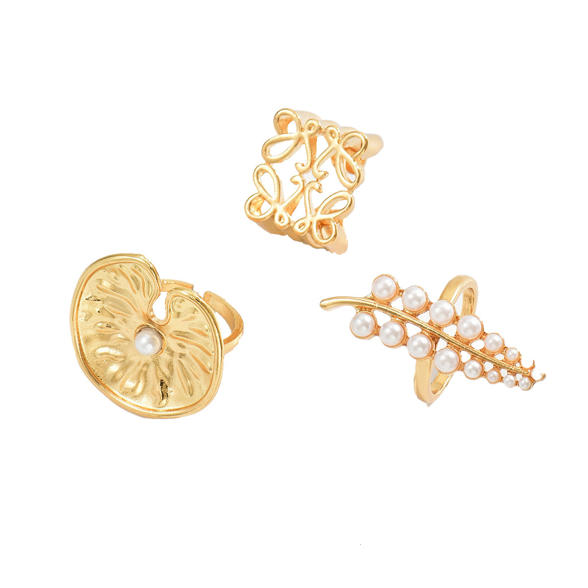 Fashion Women's Jewelry Set Simple Irregular Design Pearl Inlaid Ring for Women