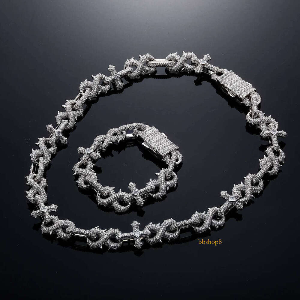 Hip Hop 8-shaped Thorn Cross Cuban Link Chain Necklace Bling Full Cubic Zirconia Iced Out Dia Personalized Mens Necklaces Choker Bracelet Accessories 