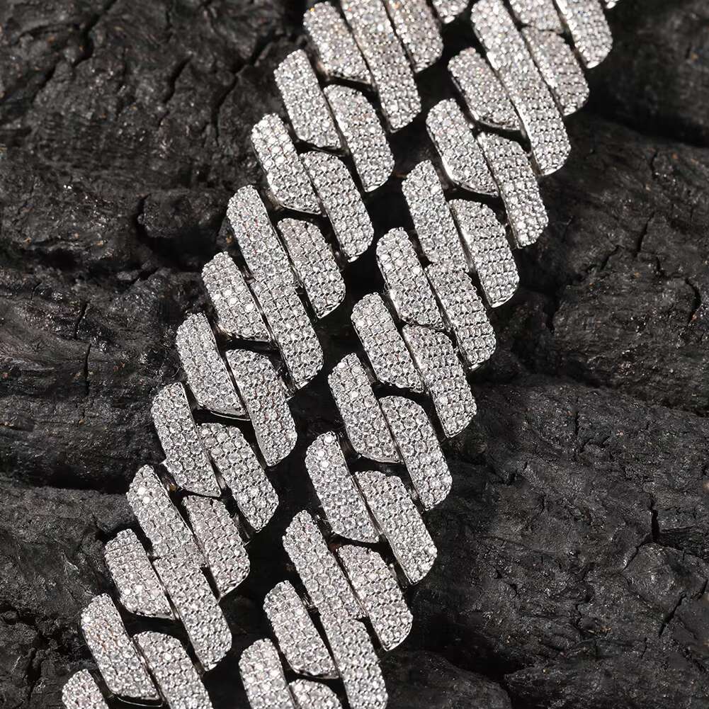 Drop Shipping Hip Hop Iced Out 3 Rows Cubic Zirconia Cuban Chain 20mm Prong Miami Cuban Link Chains Necklaces for Men Women