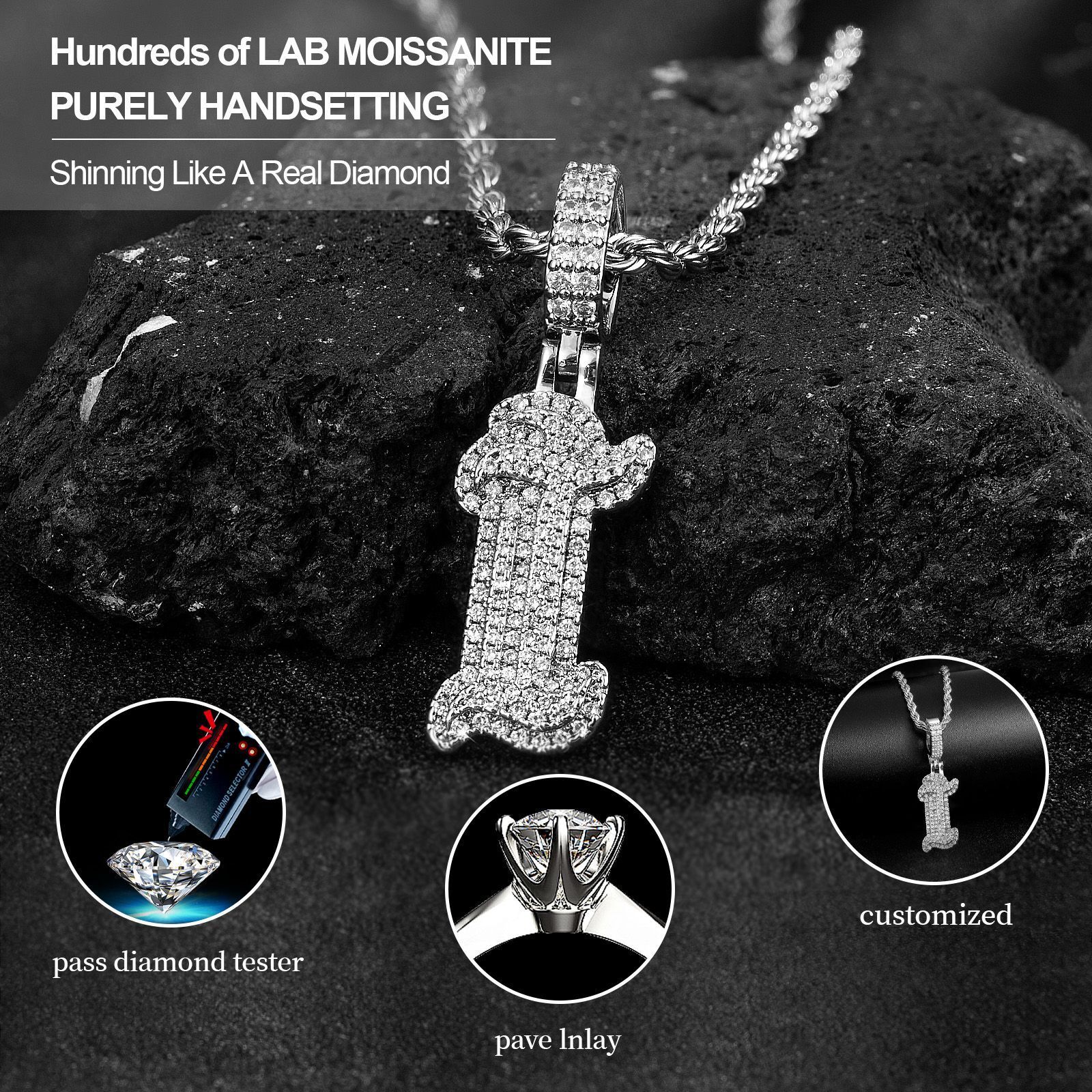 Luxury Moissanite Diamond Inlaid Alphabet Pendant Necklace 26 English Letters Elegant Fashion Statement Jewelry Pass the diamond tester