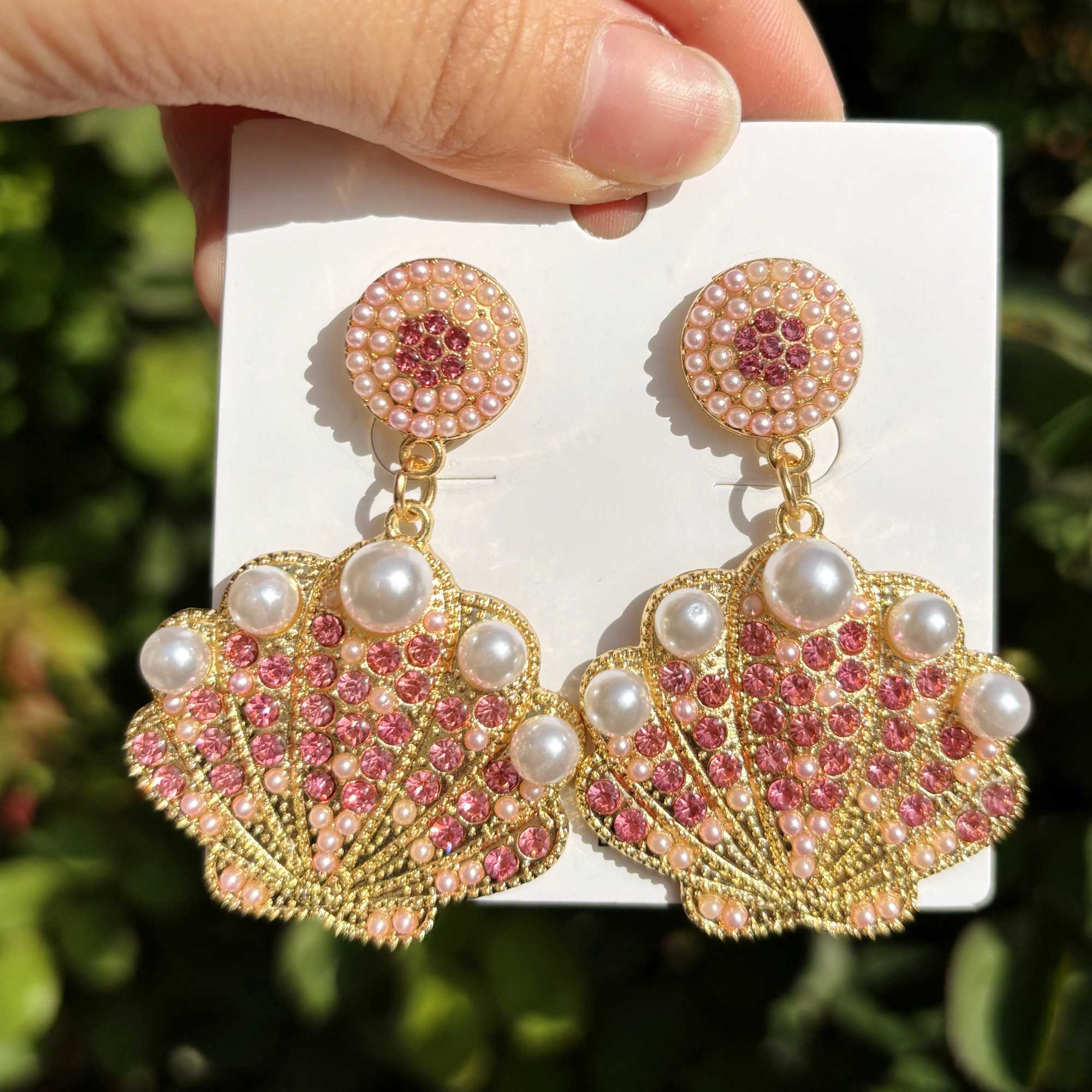 Tren Bling Rhinestone Pearl Shell Drop Earrings For Women Vintage Summer Beach Sea Animal Statement Jewelry Vacation Accessory XJ250623