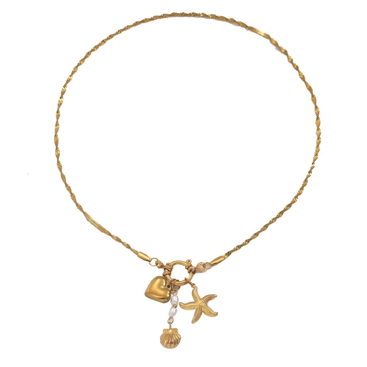 Ocean Style Women's Starfish Shell Design Inlaid Pearl Clarbone Chain Necklace for Women