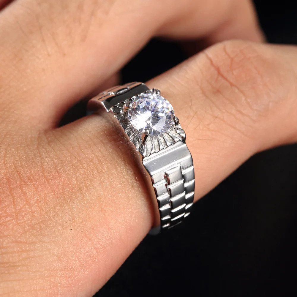 Fine Pure Yellow Gold Color Ring Solitaire 1ct Cubic Zircon Wedding Band No Faded Stainless Steel Rings For Women Accessories 250617