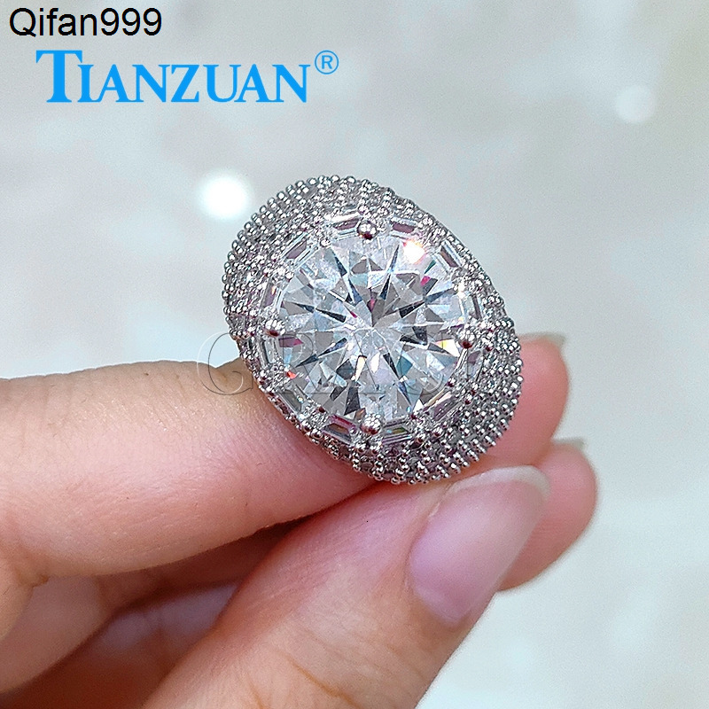 12mm Big Thick Edge Stone Ring Sterling 925 Silver Hip Hop Round Moissanite Ring Men Women Diamonds Male Fine Jewelry