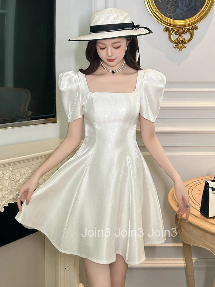 Summer Elegant Black Simple Gown Evening Dress Women Clothes Retro Puff Sleeve Slim A-Line Short Party Club Prom Vestidos Fiesta