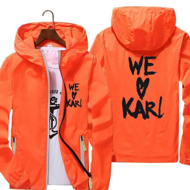 We Love Karls Hooded Mens Streetwear Jacket Thin Reflective Sunscreen Pilot Windbreaker Skin Sports Coat Oversized Mens T-shirt W250623