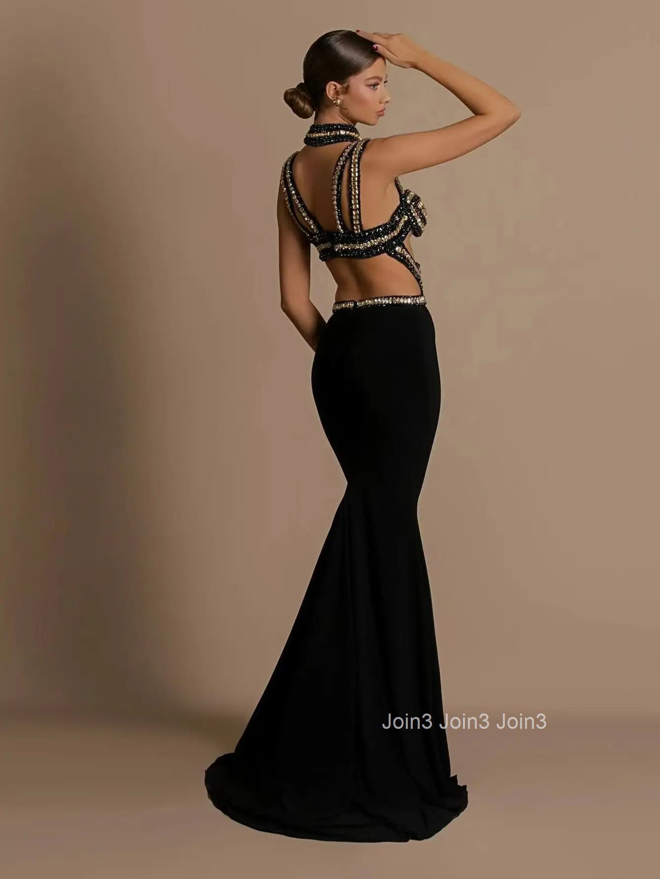 Chic Womens Clothing Sexy Hollow Backless Long Dress Necktie Fashion Bandage Two Pieces Black Sleeveless Cocktail Party Gown