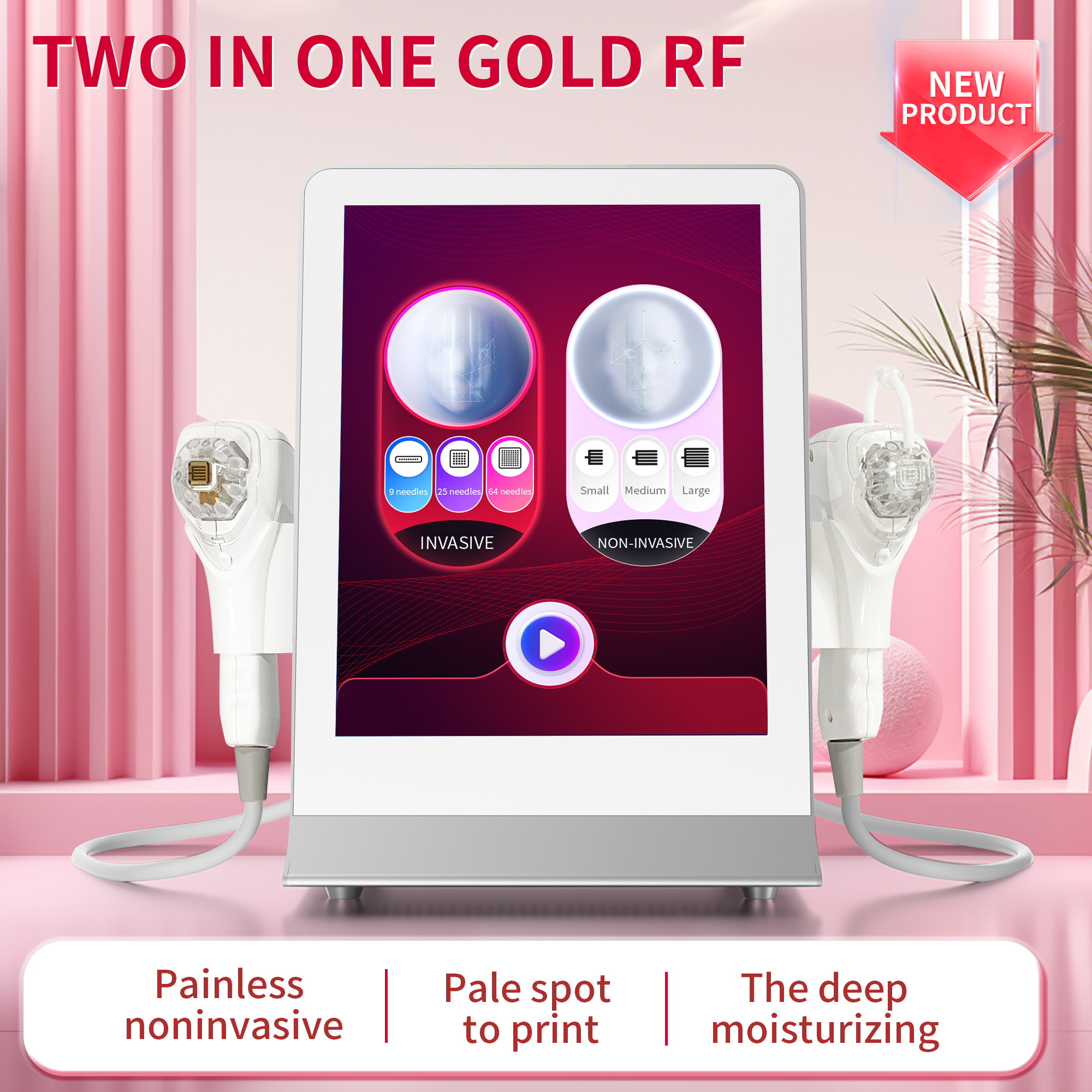 Gold Rf Microneedle Machine For Facial Anti-Aging, Firming, Pore Removal, Acne Scar Removal, Wrinkle Removal, Professional Beauty Salon Equipment