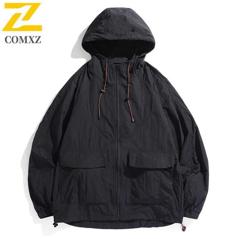 2025 Hooded Jacket Mens Summer Harajuku Solid Color Lightweight Breathable UV Jackets Outdoor Fishing Hiking Skin Windbreaker W250623