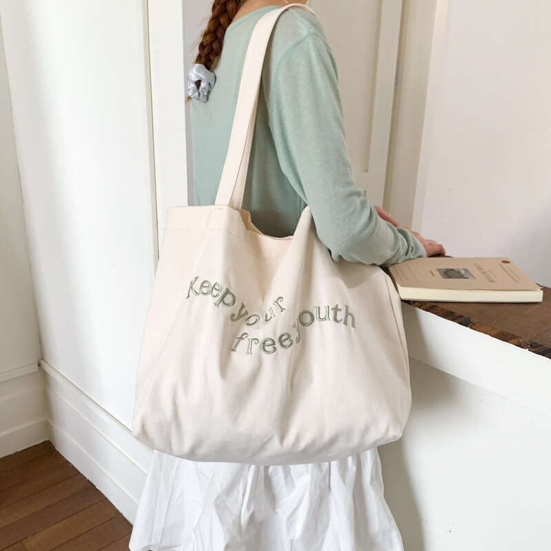 Canvas Korean Style Lazy Wind 2025 New Large Capacity for Women Casual Versatile College Student Class Tote Bag