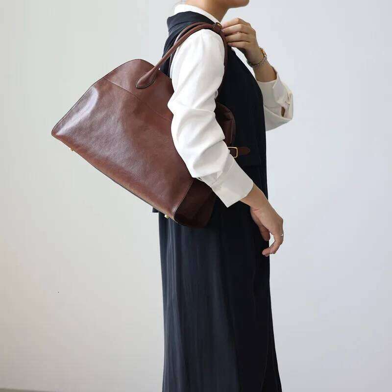 Women's Genuine Leather Large Capacity Tote Bag Female Retro Briefcase Vintage Cowhide Shoulder Handbag