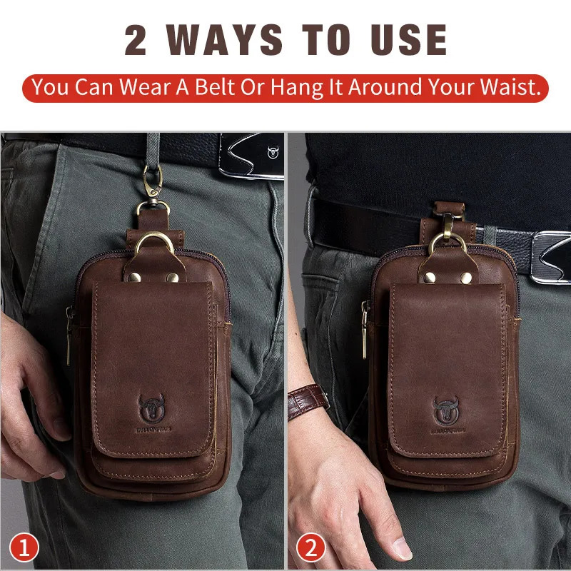 BULLCAPTAIN Fashion Quality Leather Small Summer Pouch Hook n Waist Pack Bag Cigarette Case 6 Phone Belt 250612