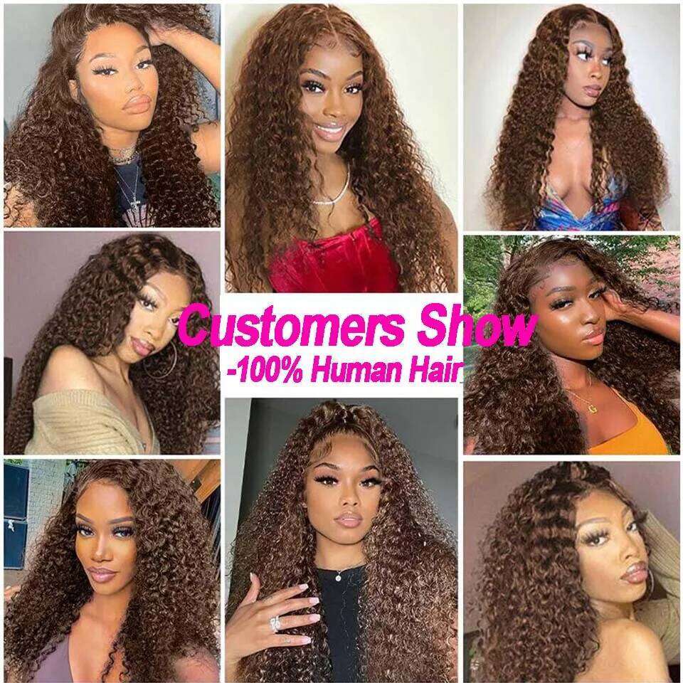 HD 13x4 Kinky Curly Chocolate Brown Front Human Hair Wigs Pre Plucked Colored 13x6 Deep Wave Transparent Lace Frontal Wig