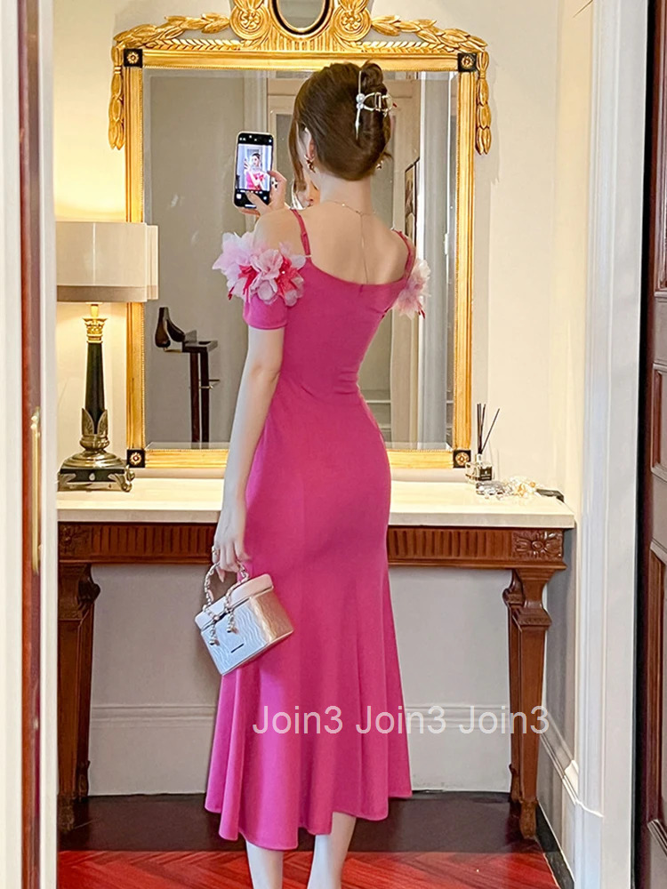 New Summer Fashion Sweet Off-Shoulder Evening Dress Women Clothes Elegant Luxury Sexy Sling Slim Party Prom Vestidos Fiesta Robe