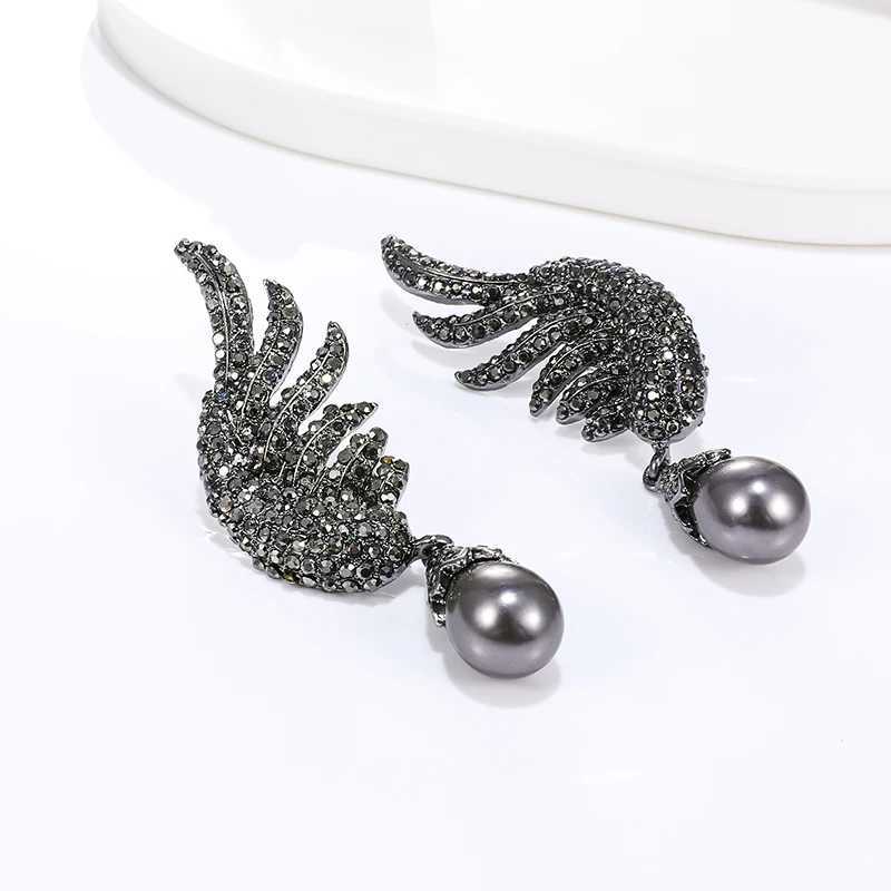 EASYA 2022 New Fashion Simulated Pearl Earrings Metal Crystal Angel Wing Stud Earrings For Women Girls Accessories Jewelry XJ250623