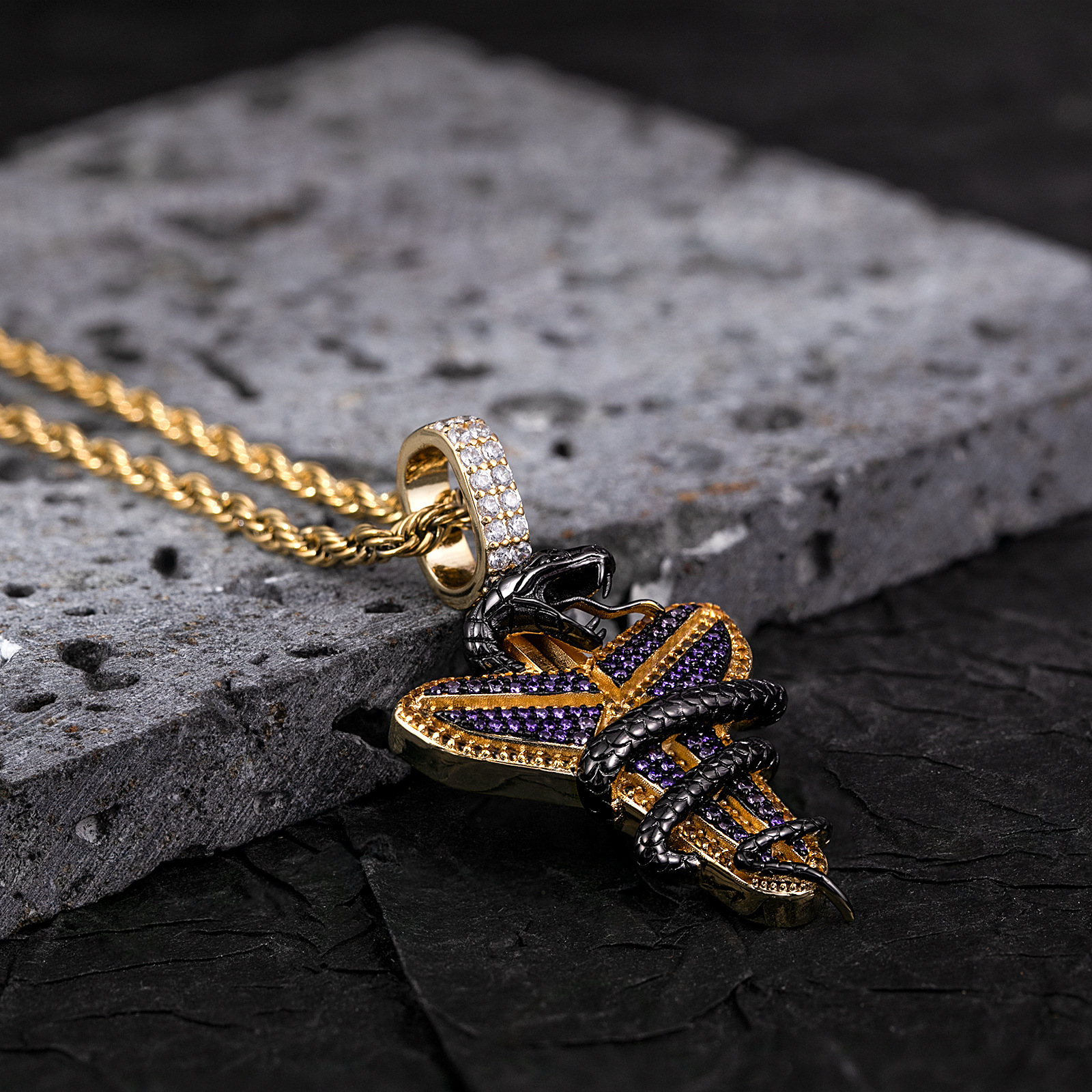 Luxury Moissanite Hip Hop Black Mamba Cone Cross Pendant Diamond Inlaid Unisex Streetwear Statement Necklace Pass the diamond tester