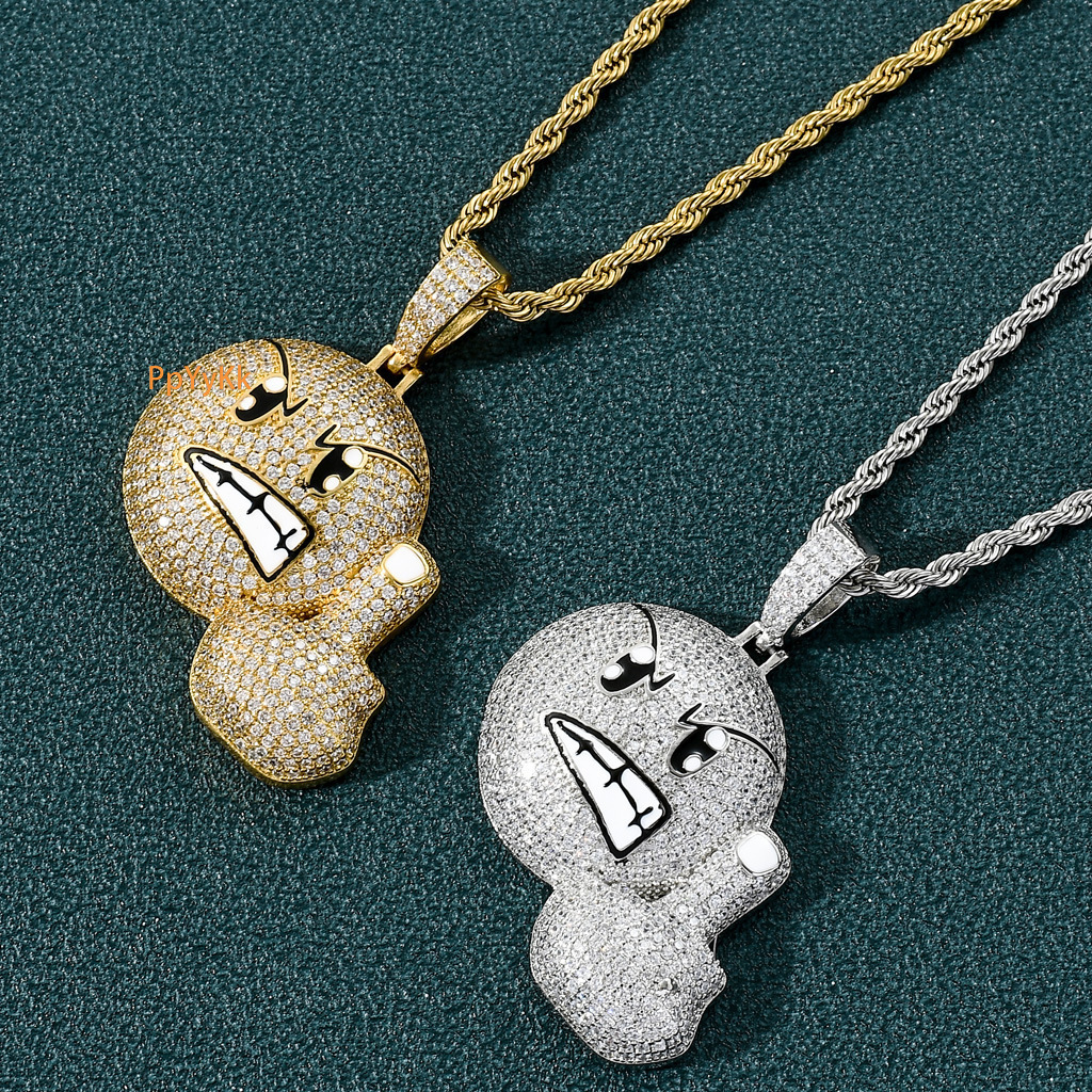 Luxury Moissanite Necklace Angry Emoji Pendant Iced Out Diamond Hip Hop Swag Unisex Streetwear Accessory Pass the diamond tester