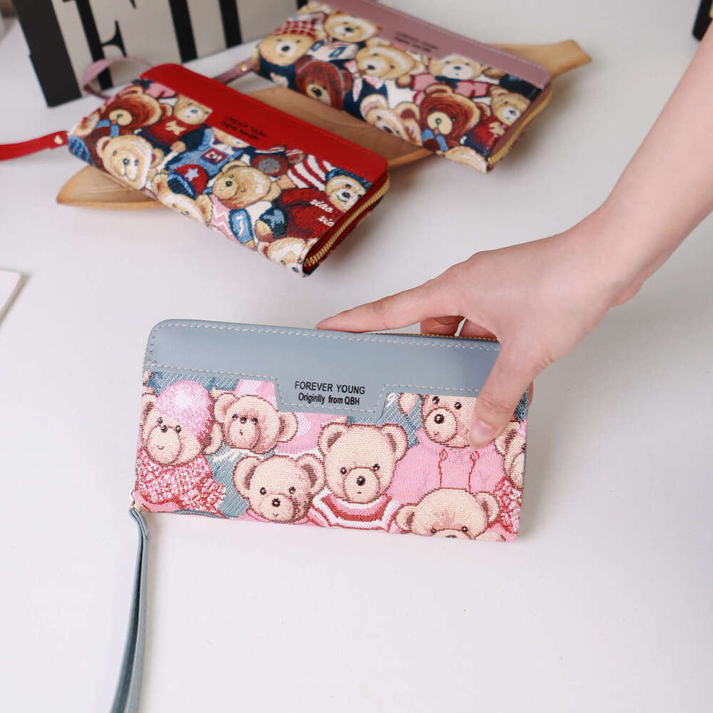 New Women's Long Wallet Korean Version Cartoon Bear Cute Large Capacity Handheld Coin Purse Card Holder