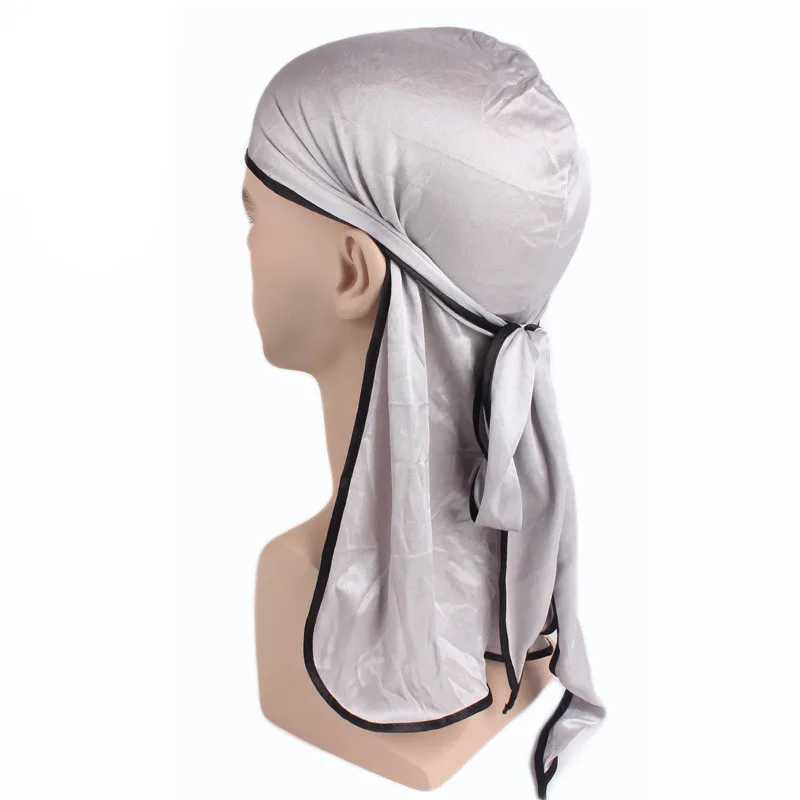 New Men Solid Headwear Headband Pirate Silky Durag do rag Long Tail Headwrap Satin Breathable Bandana Hat Turban Wig Accessories M250623