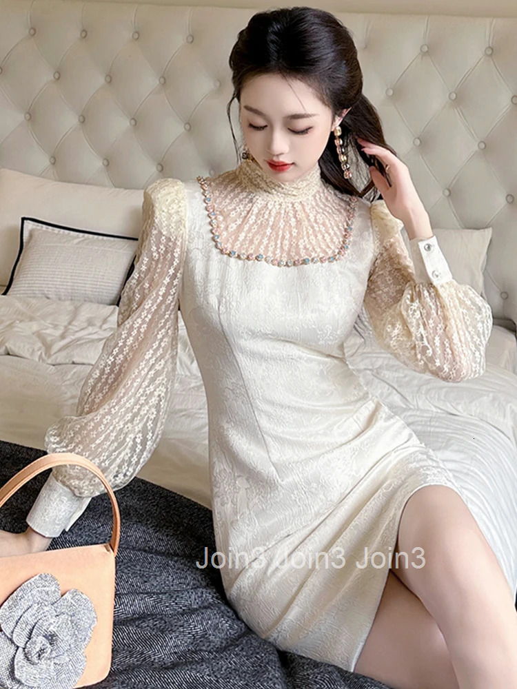 Fashion Lady Jacquard Fake 2 Pieces Evening Dress Women Clothing Sweet Elegant Luxury Puff Sleeve Slim Short Party Prom Vestidos