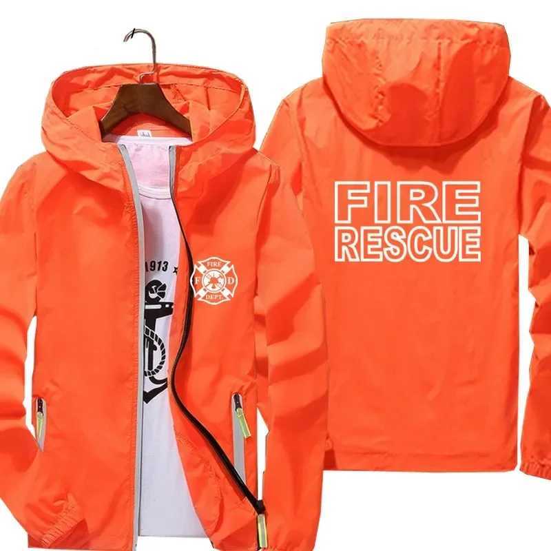 Fire Rescue Fireman Hooded Men Streetwear Jacket Reflective Sunscreen Pilot Windbreaker Skin Coat Fashion Oversized Clothing W250623