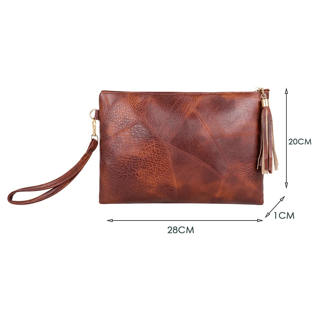 Vintage Solid Color Envelope Bag Women PU Leather Tassel Wristlet Bags Female Casual Small Handbags Day Pouch 250617