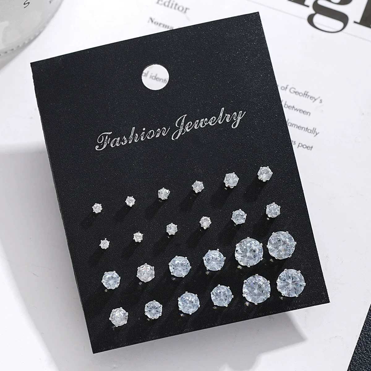 New 12 Pair Pack White Shiny Wedding Stud Earrings Set For Women Men Crystal Rhinestone Earrings Party Jewelry Accessories Gifts XJ250623