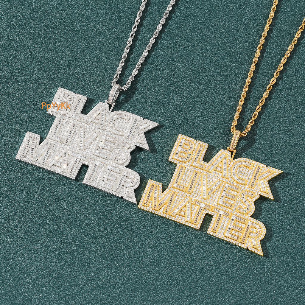 Luxury Moissanite Jewelry Letter Slogan Pendant Iced Out Diamond Hip Hop Swag Streetwear Necklace Pass the diamond tester