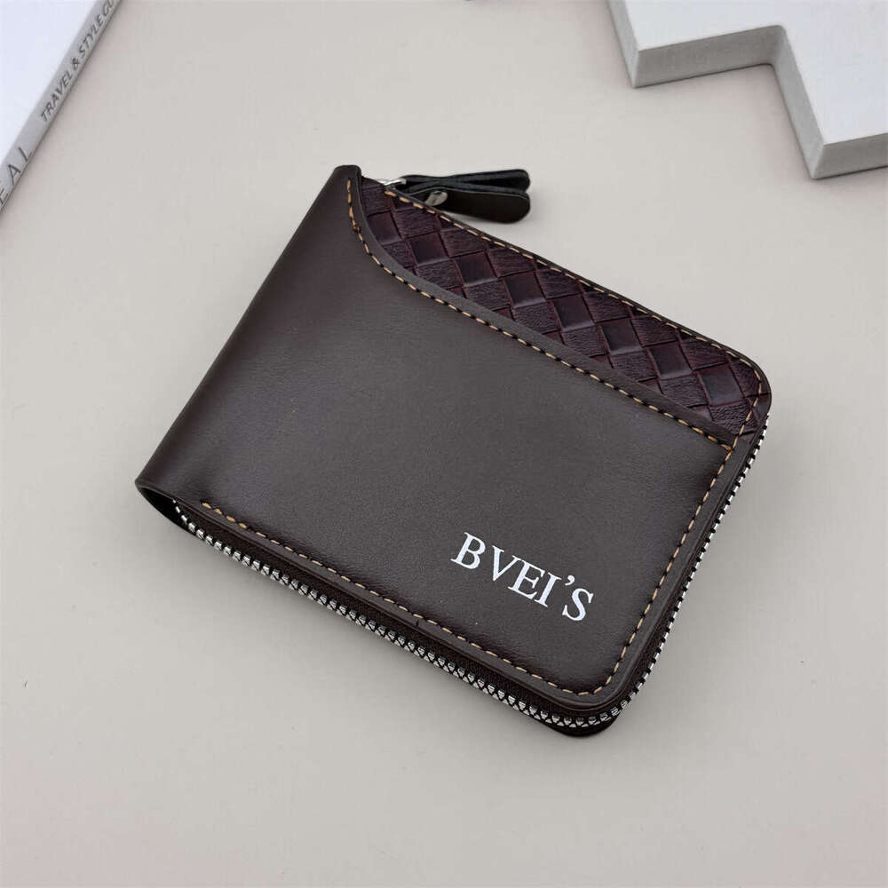 2025 New Men's Short Horizontal Zipper 80% off Coin Purse Woven Pattern Patchwork Wallet