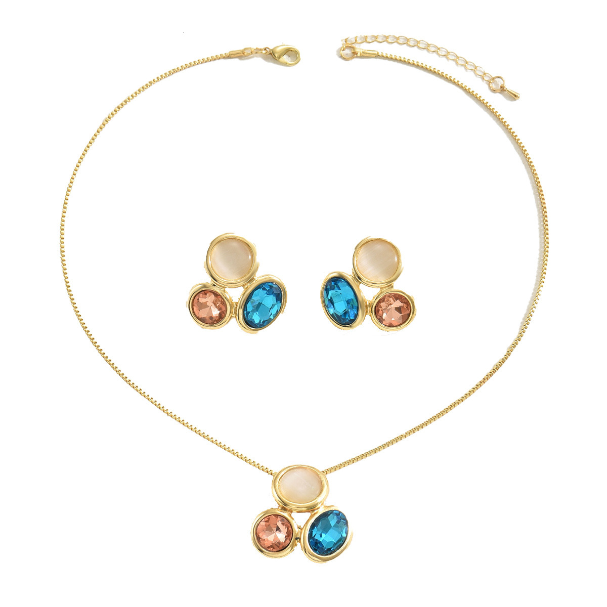 Japanese Korean Women's Earrings And Set Inlaid Corful Forest Style Long Necklace