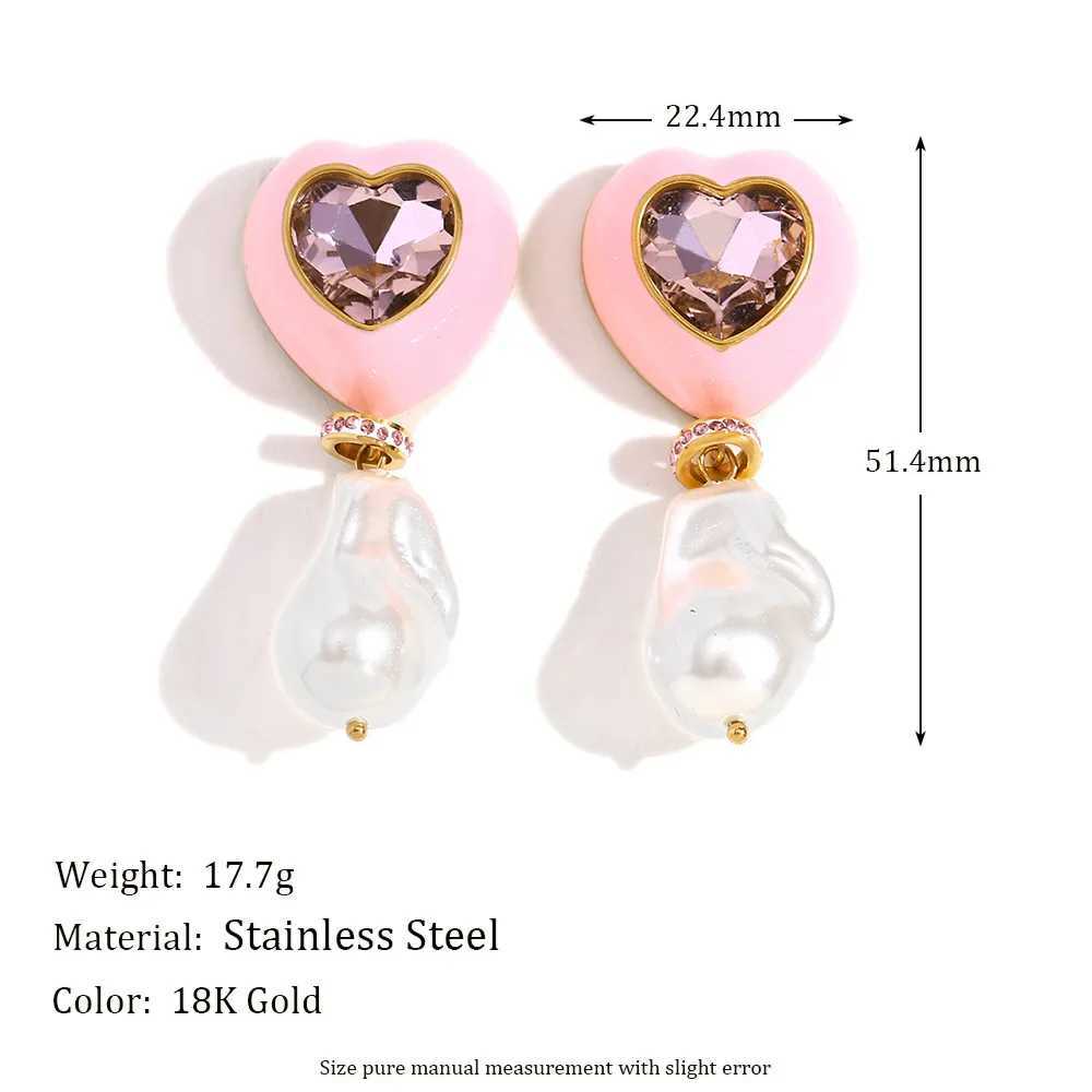 Stainless Steel Oil Drop Heart Pearl Earring Plated 18k Gold Color Non Tarnish Waterproof Train Jewelry Earring for Women XJ250623