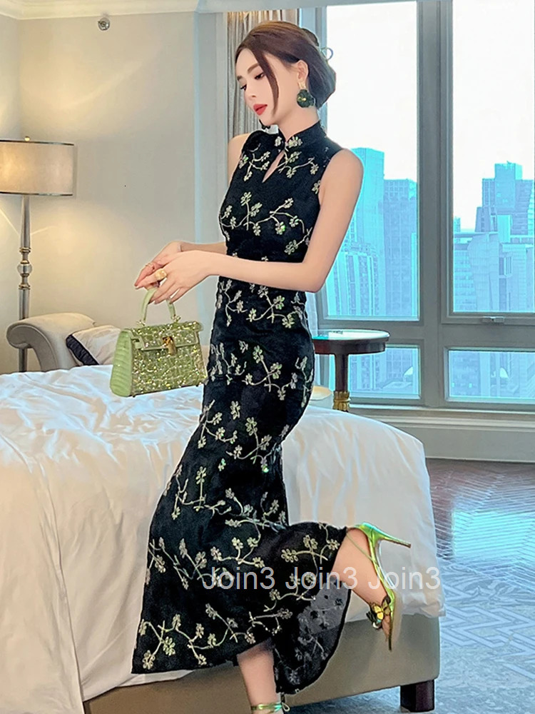 New Summer Fashion Elegant Black Print Evening Dress Women Clothing Vintage Sexy Sleeveless Slim Party Prom Robe Vestidos Fiesta