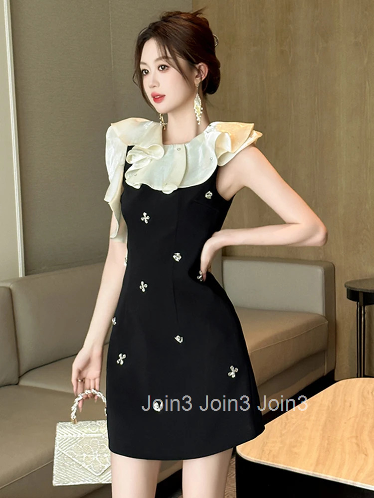 Summer Elegant Luxury Black Gown Evening Dress Women Clothes Sweet Ruffle Sleeveless Slim Short Party Club Prom Vestidos Fiesta