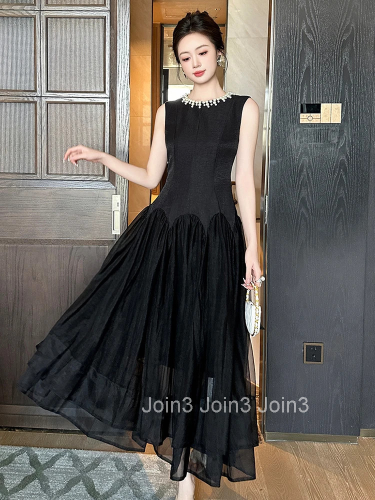 Summer Fashion Casual Black Gown Evening Dress Women Clothes Elegant O-Neck Sleeveless Slim Maxi Robe Party Prom Vestidos Fiesta