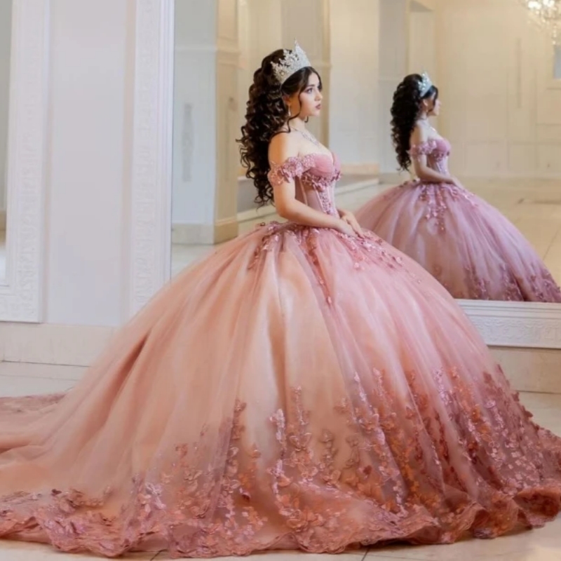 Blush Shiny Ball Gown Quinceanera Dresses Bow Beaded Crystal With Cape Tull Sweet 16 Dress Vestidos De 15 Anos
