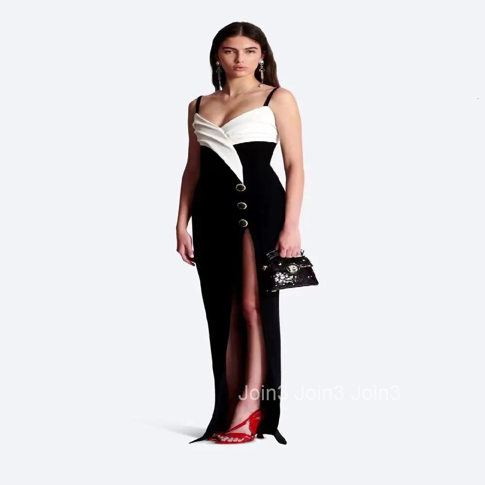 Womens Clothing Chic Sling Skirt Black Bandage Slim Vestidos Fashion Button Decoration Long Dress V-neck Sleeveless Casual Wear