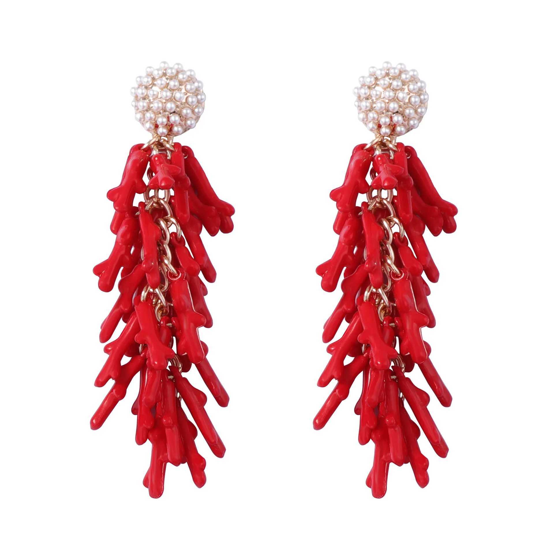 Personalized Creative Imitation Pearl Coral Alloy Earrings XJ250623