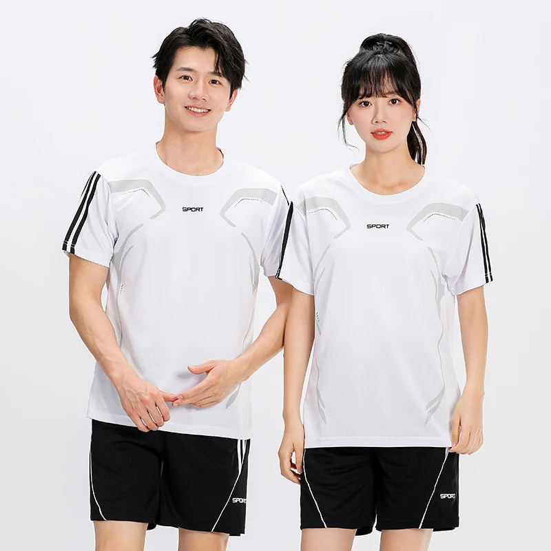 Ultra-thin Breathable Ice Silk Couple Sports Short Sleeved Shorts Set For Comfortable Versatile Outdoors Quick Drying Top 250617