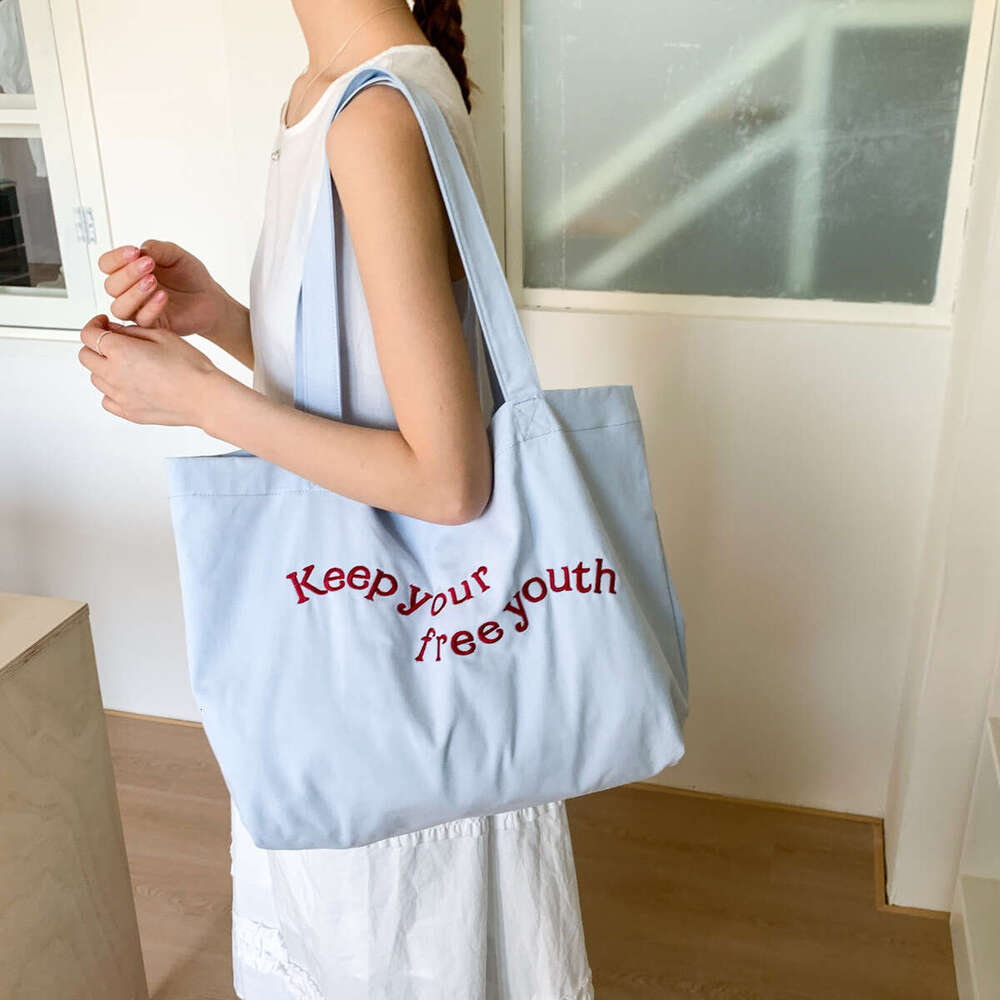Canvas Korean Style Lazy Wind 2025 New Large Capacity for Women Casual Versatile College Student Class Tote Bag