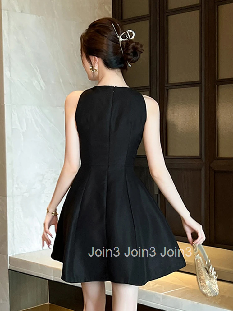 Summer Fashion Black Floral O-Neck Evening Dress Women Clothes Sexy Sleeveless Slim A-Line Short Party Club Prom Vestidos Fiesta