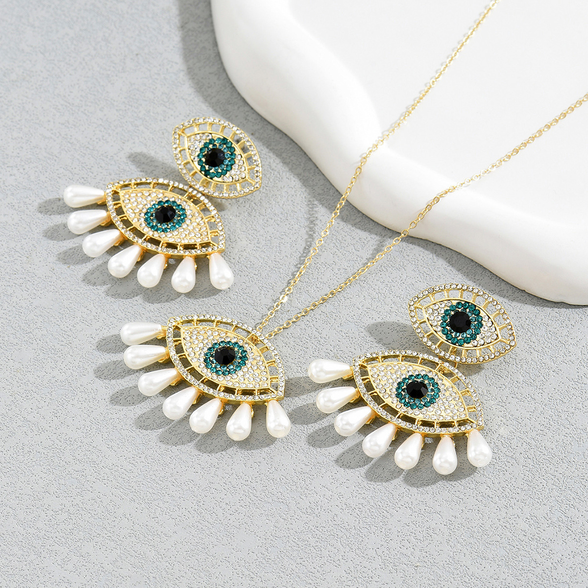 Style Exaggerated Light Fashion Earring Set Personality Devil's Eye Earrings Jewelry Long Necklace