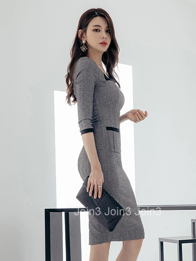 New Spring Autumn Fashion Vintage Work Style Formal Pencil Dress Women Clothes Elegant Office Square Collar Slim Midi Vestidos