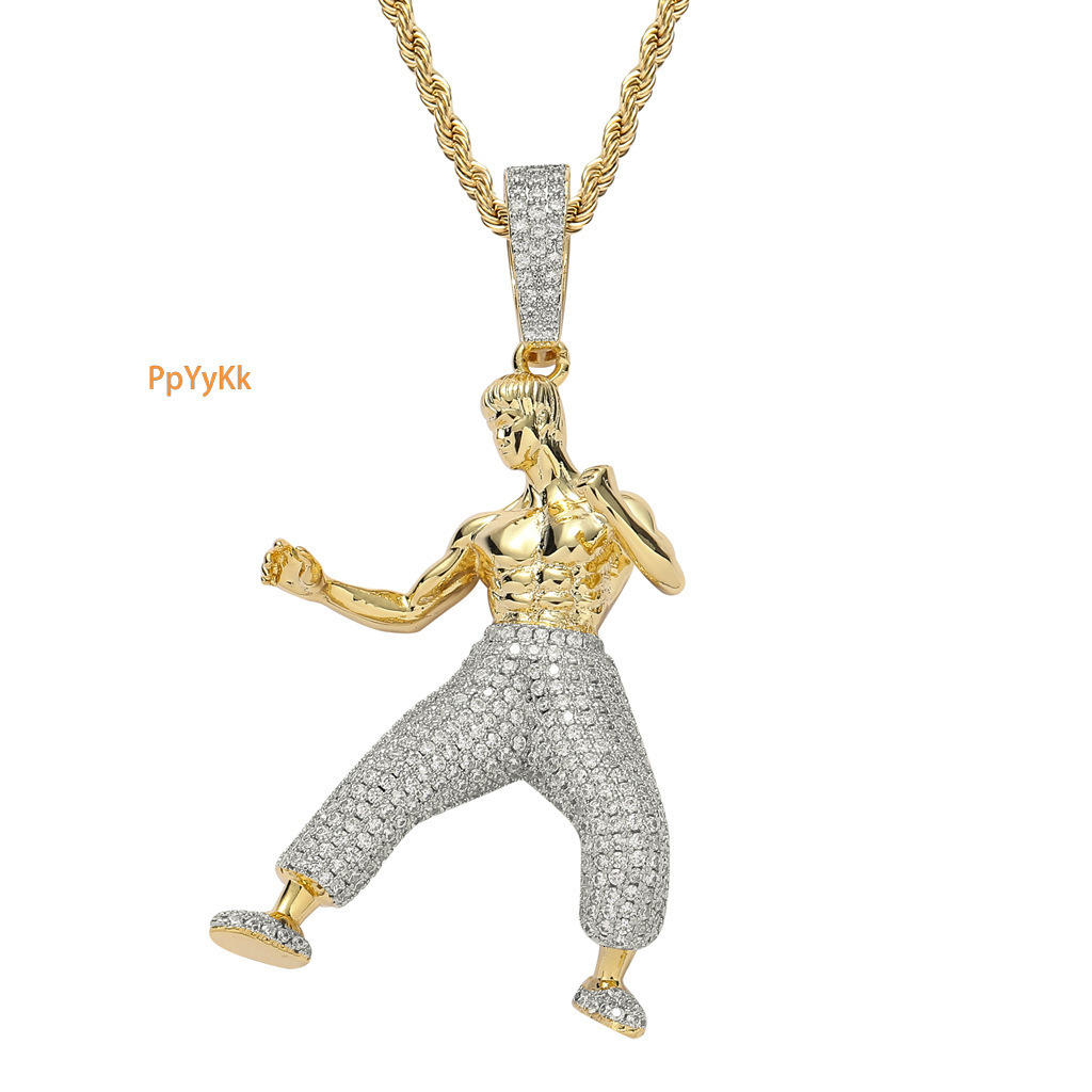 Luxury Moissanite Necklace Bruce Lee Kung Fu Pendant Iced Out Solid 3D Hip Hop Streetwear Bling Pass the diamond tester