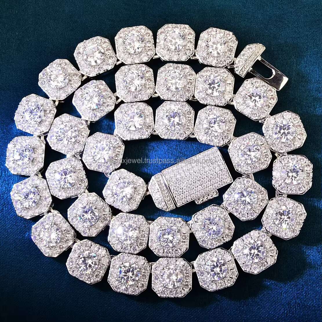 Moissanite Chain Hip Hop 10mm Cluster Tennis Chain 925 Sterling Silver Iced Out VVS Moissanite Square Shape Tennis Chain