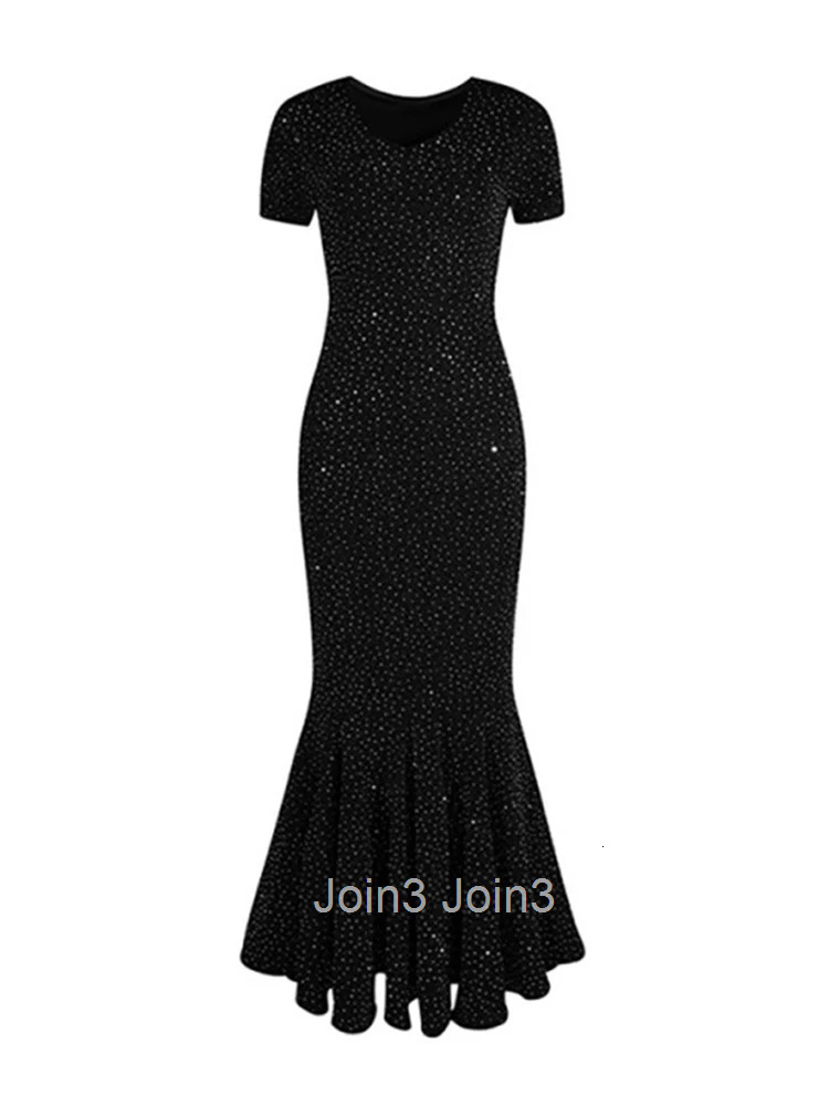 Women Clothes Black Sparkly O-Neck Short Sleeve Skinny Maxi Long Dress Elegant Luxury Fashion Party Prom Vestidos Robe Fashion