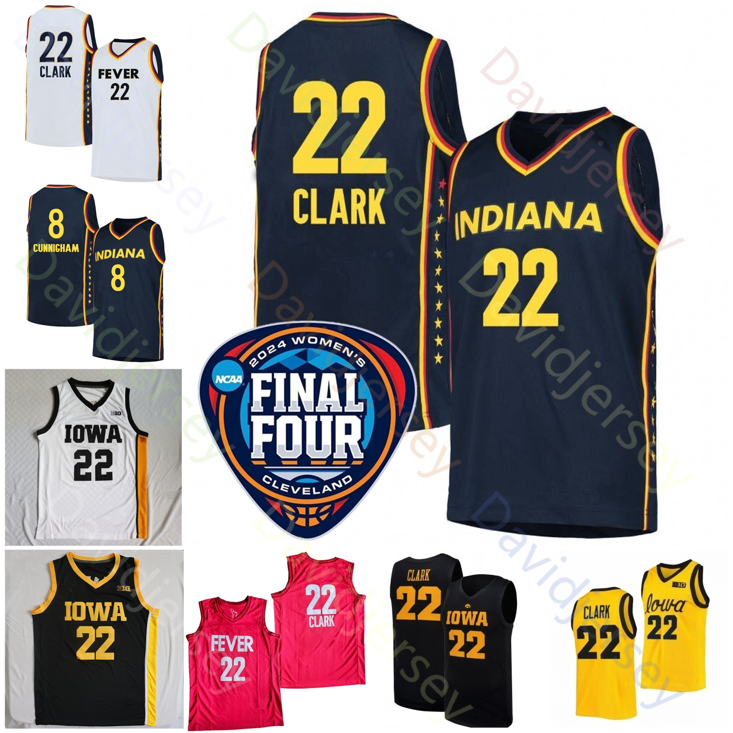 2024 Final Four 4 Indiana Caitlin Clark Women College Sophie Cunningham Basketball Iowa Hawkeyes 22 Caitlin Clark Jersey Home Away Yellow Black White Navy Red Men Kid