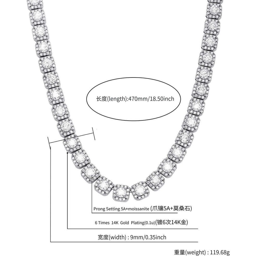 Men's New Necklace Sier Moissanite Rock Candy Bracelet Hip-Hop Rap Accessories Jewelry