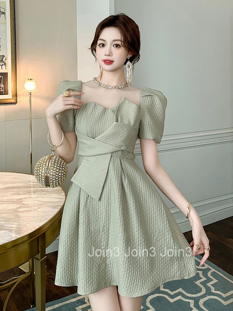 New French Elegant Luxury Summer Evening Dress Women Clothes Sweet Sheer Sexy Puff Sleeve Slim A-Line Party Prom Vestidos Fiesta