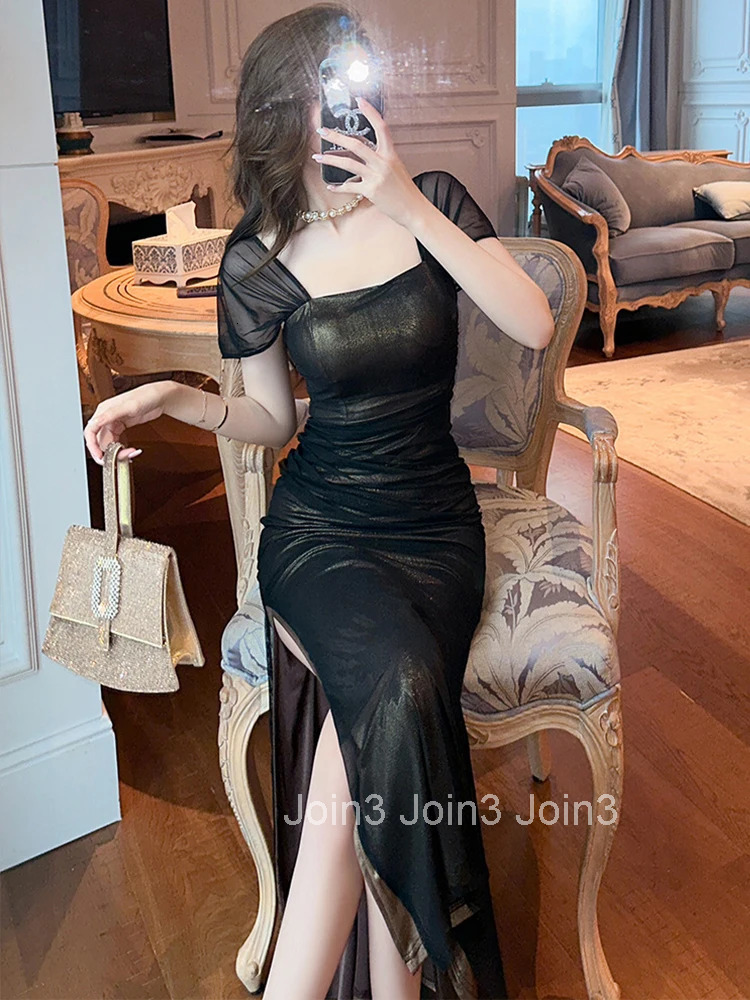 New Summer Elegant Women Evening Long Dress Chic Sparkly Sexy Strap Bodycon Maxi Party Club Prom Black Robe Femme Mujer Vestidos